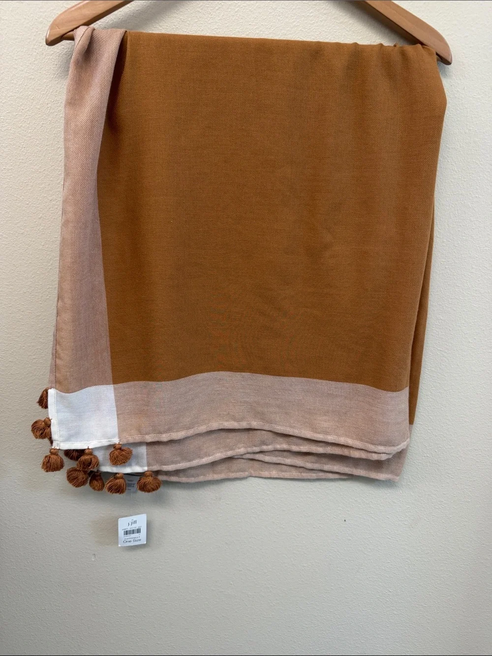 J. Jill Camel and Blush Tassel-Trim Wrap Scarf